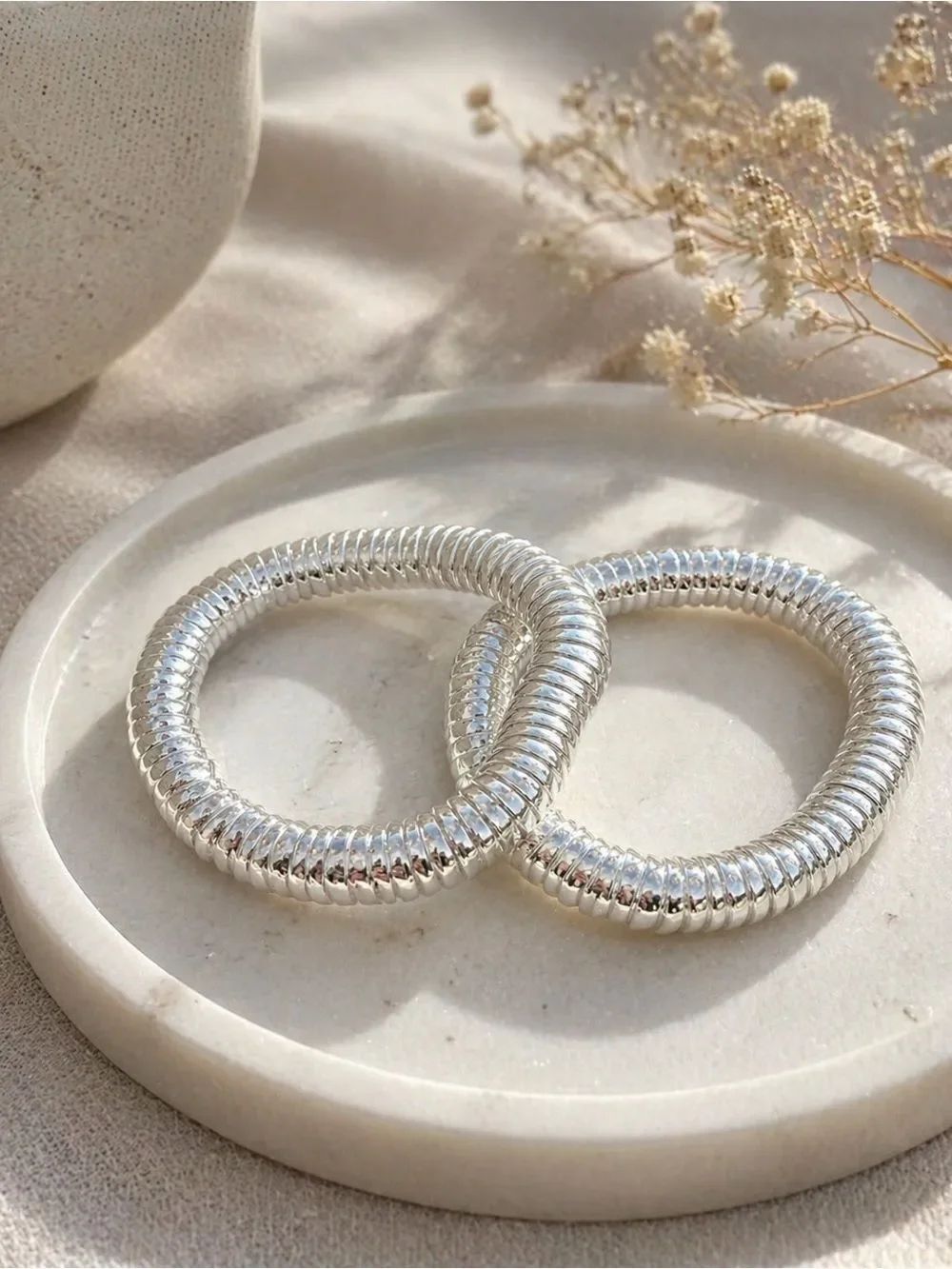 Silver Ribbed bracelets- Classic Silver R 591